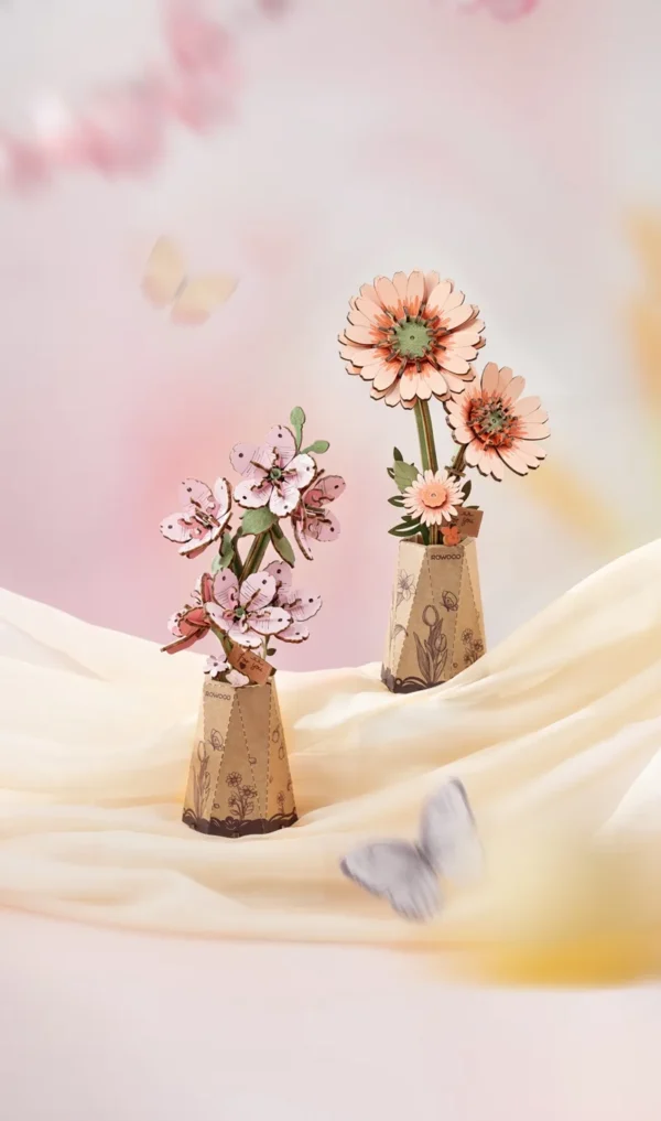 Robotime Rowood DIY 3D Wooden Puzzle – Flores Sakura, Gerbera y Margarita