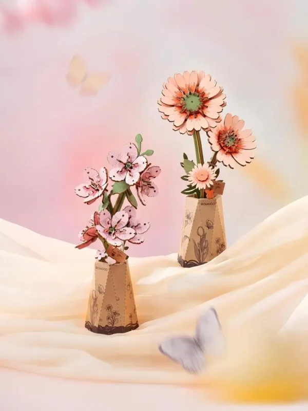 Robotime Rowood DIY 3D Wooden Puzzle – Flores Sakura, Gerbera y Margarita