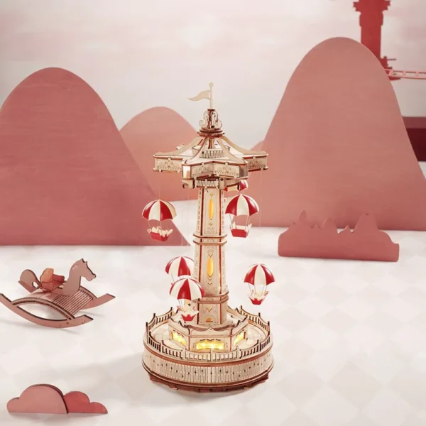 Robotime ROKR Parachute Tower – DIY Music Box 3D Wooden Puzzle