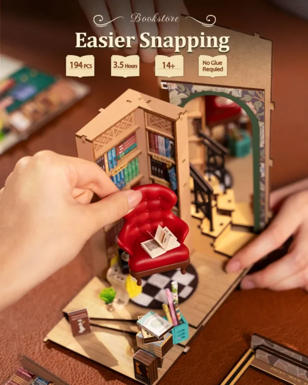 Robotime Rolife New Booknook Bookstore con Luz – DIY Mini Librería de Madera