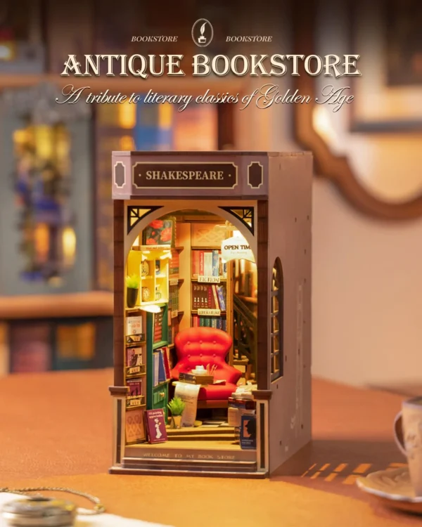 Robotime Rolife New Booknook Bookstore con Luz – DIY Mini Librería de Madera