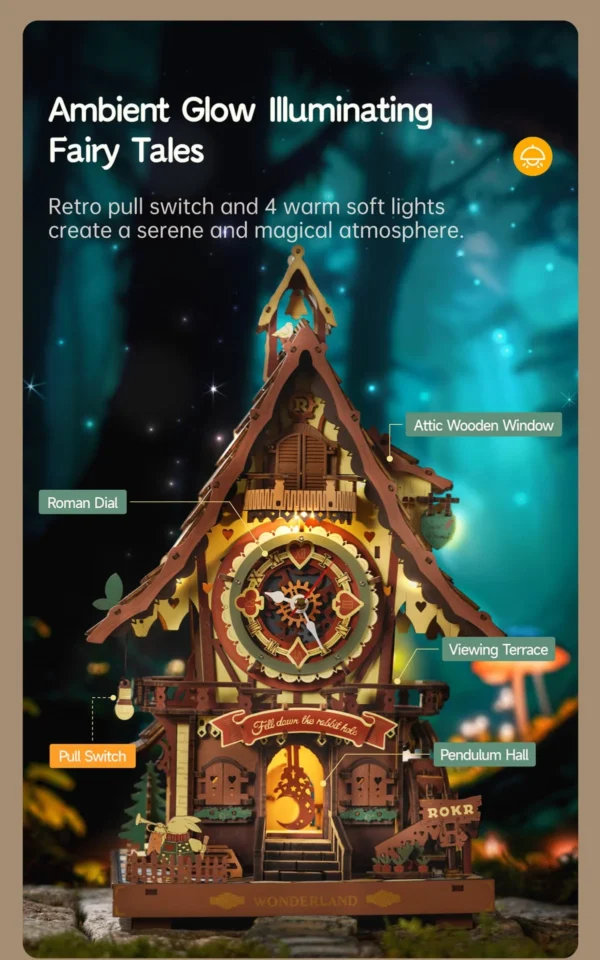 Robotime ROKR Cuckoo Clock – Puzzle 3D Mecánico de Madera