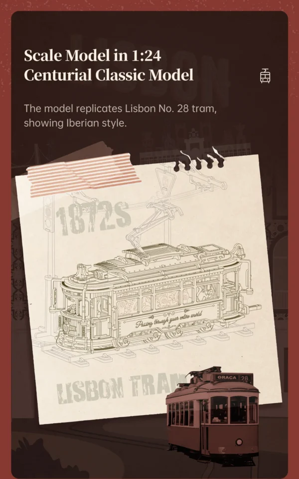 Robotime ROKR Classic City Tram Car – Puzzle 3D de Madera