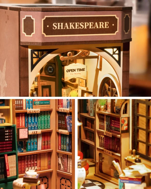 Robotime Rolife New Booknook Bookstore con Luz – DIY Mini Librería de Madera