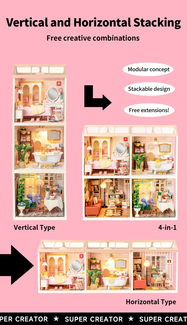 Robotime Rolife Lovely Pink Bedroom – DIY Mini Casa Miniatura