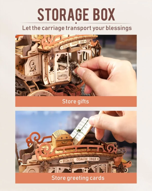 Robotime ROKR Stagecoach Music Box – Puzzle 3D de Madera