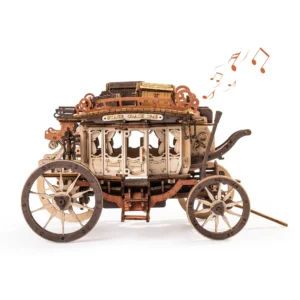 Robotime ROKR Stagecoach Music Box – Puzzle 3D de Madera