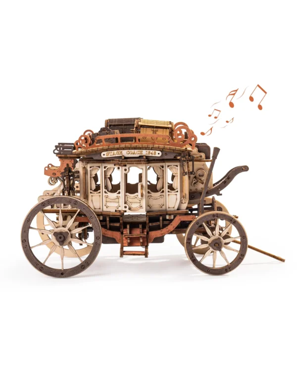 Robotime ROKR Stagecoach Music Box – Puzzle 3D de Madera