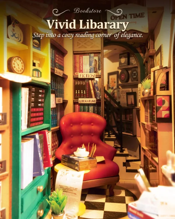 Robotime Rolife New Booknook Bookstore con Luz – DIY Mini Librería de Madera