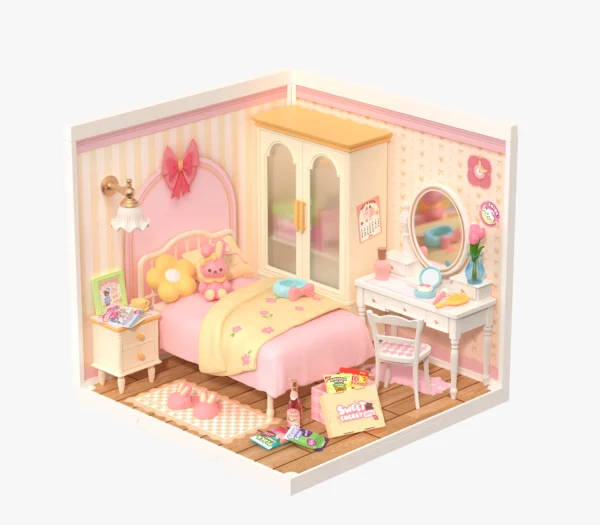 Robotime Rolife Lovely Pink Bedroom – DIY Mini Casa Miniatura
