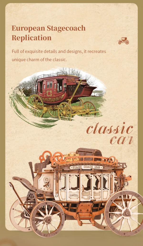 Robotime ROKR Stagecoach Music Box – Puzzle 3D de Madera