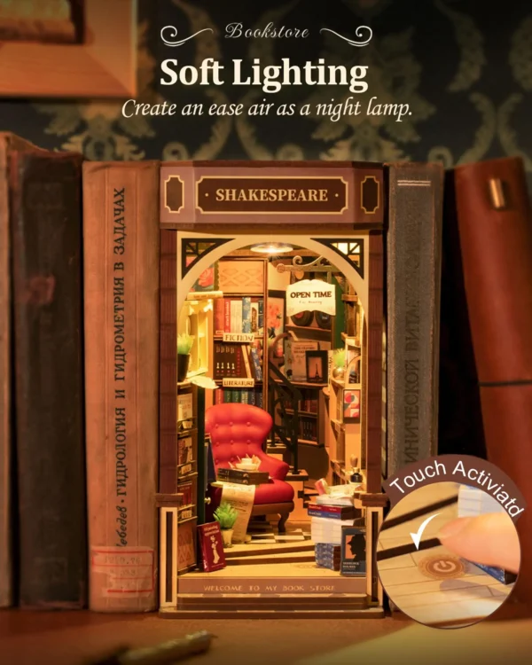 Robotime Rolife New Booknook Bookstore con Luz – DIY Mini Librería de Madera