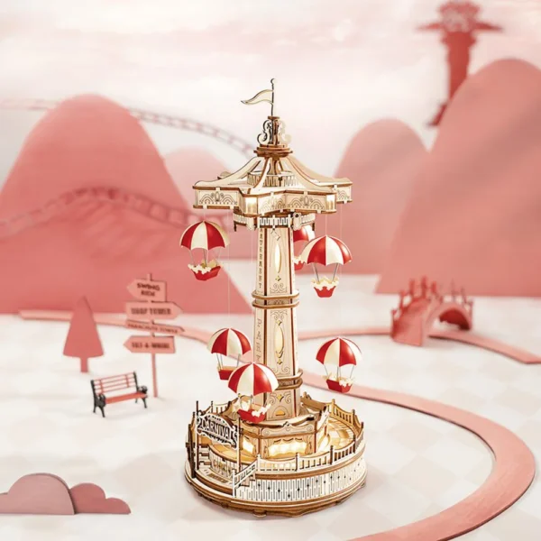 Robotime ROKR Parachute Tower – DIY Music Box 3D Wooden Puzzle