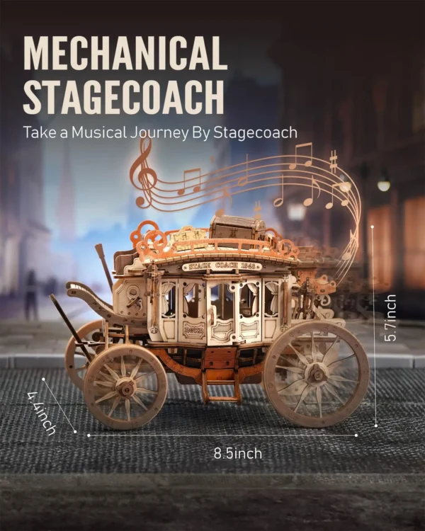 Robotime ROKR Stagecoach Music Box – Puzzle 3D de Madera