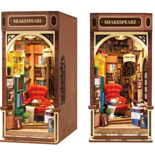 Robotime Rolife New Booknook Bookstore con Luz – DIY Mini Librería de Madera