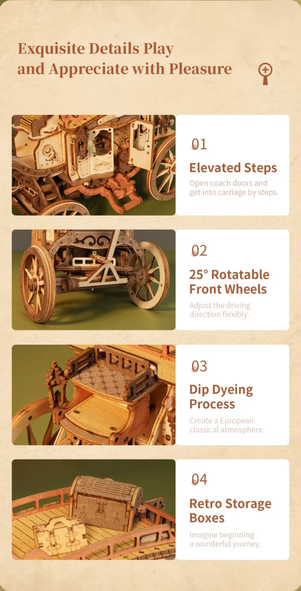 Robotime ROKR Stagecoach Music Box – Puzzle 3D de Madera