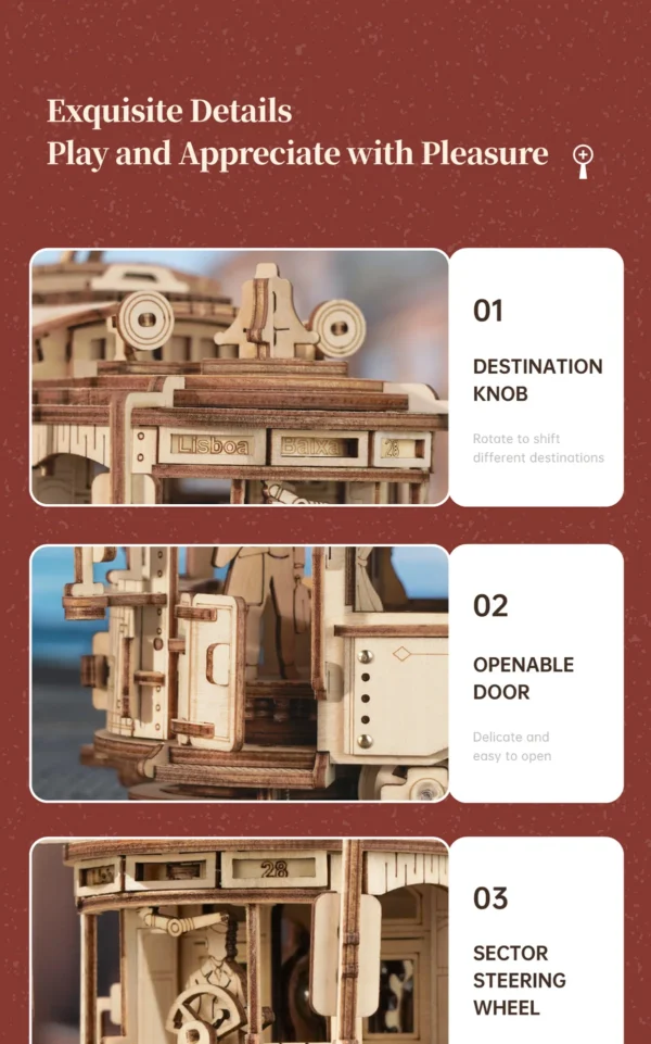 Robotime ROKR Classic City Tram Car – Puzzle 3D de Madera