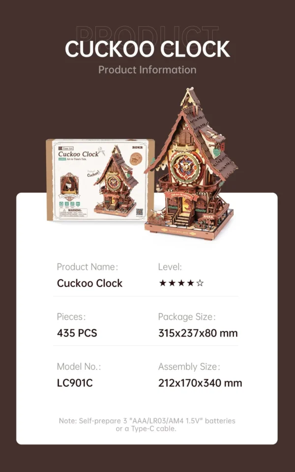 Robotime ROKR Cuckoo Clock – Puzzle 3D Mecánico de Madera