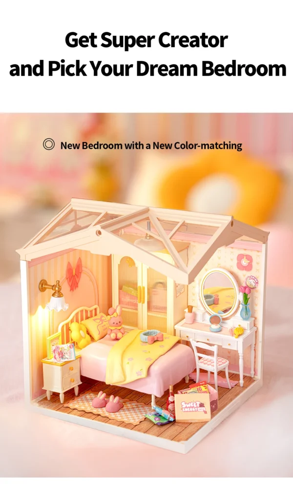 Robotime Rolife Lovely Pink Bedroom – DIY Mini Casa Miniatura