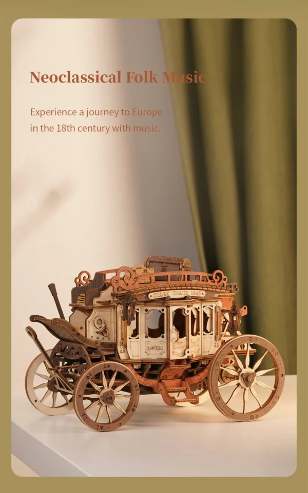 Robotime ROKR Stagecoach Music Box – Puzzle 3D de Madera